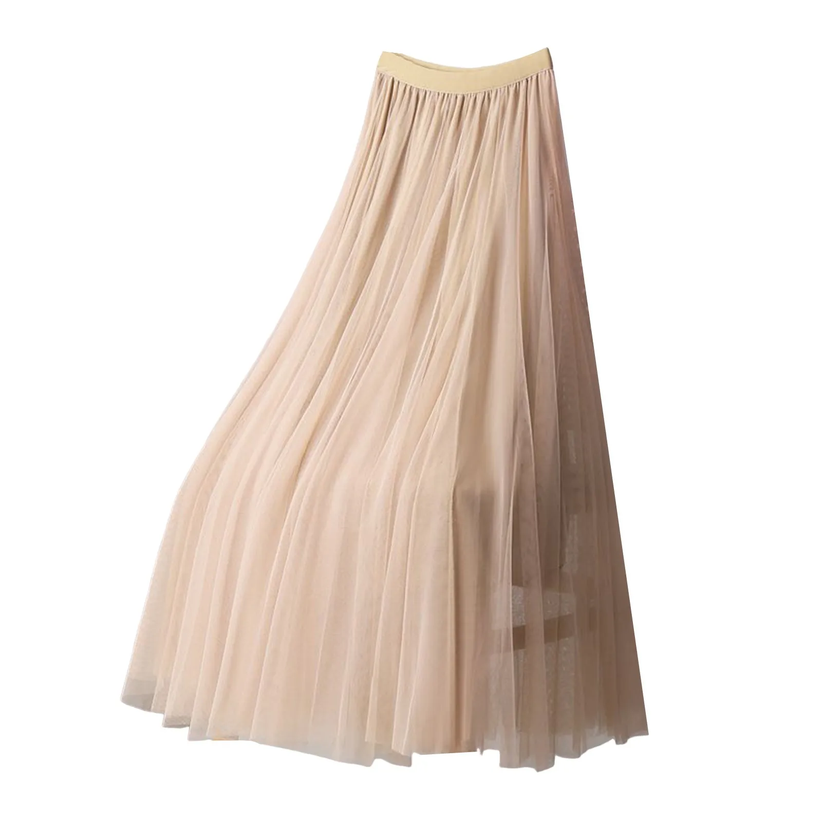Elegant Tulle Skirts For Women High Waist Mesh Pleated Skirt Korean Fashion Elastic Waist All Match A Line Skirts Faldas