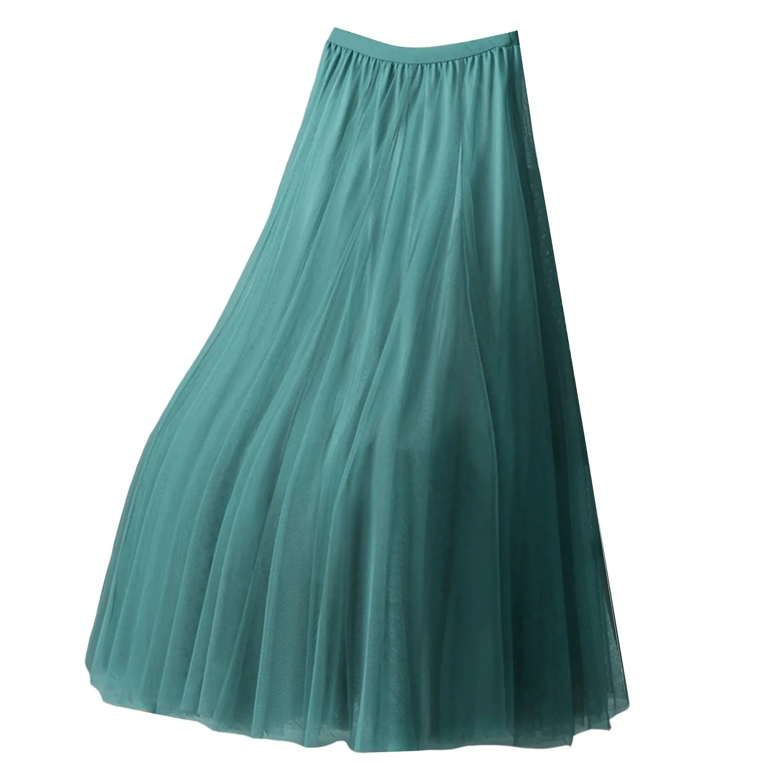 Elegant Tulle Skirts For Women High Waist Mesh Pleated Skirt Korean Fashion Elastic Waist All Match A Line Skirts Faldas
