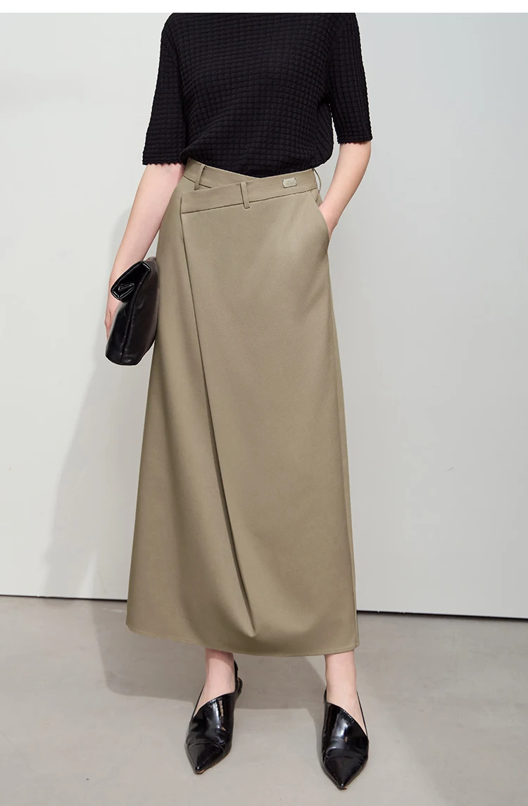 AMII Minimalist Half-body Skirt Women 2026 Autumn New Elegant Commuter Anti-wrinkle Asymmetric A-line Slim Long Skirt 12541053