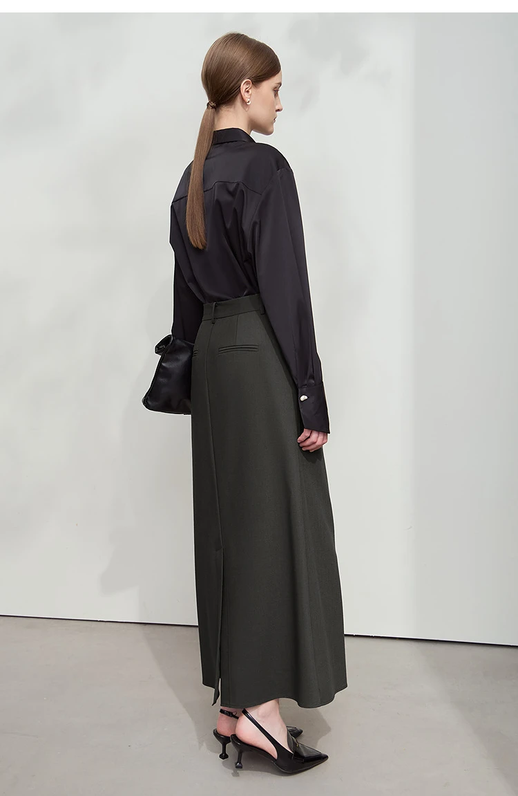 AMII Minimalist Half-body Skirt Women 2026 Autumn New Elegant Commuter Anti-wrinkle Asymmetric A-line Slim Long Skirt 12541053