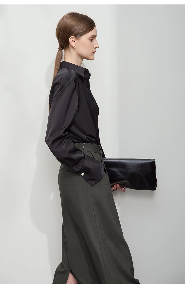 AMII Minimalist Half-body Skirt Women 2026 Autumn New Elegant Commuter Anti-wrinkle Asymmetric A-line Slim Long Skirt 12541053
