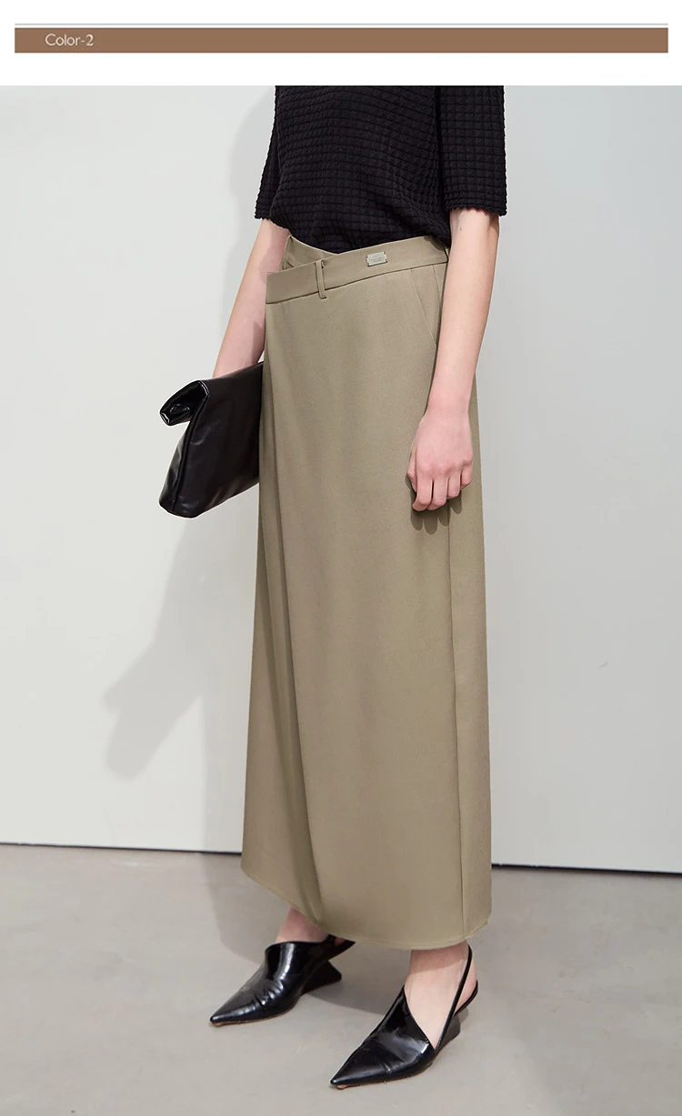 AMII Minimalist Half-body Skirt Women 2026 Autumn New Elegant Commuter Anti-wrinkle Asymmetric A-line Slim Long Skirt 12541053