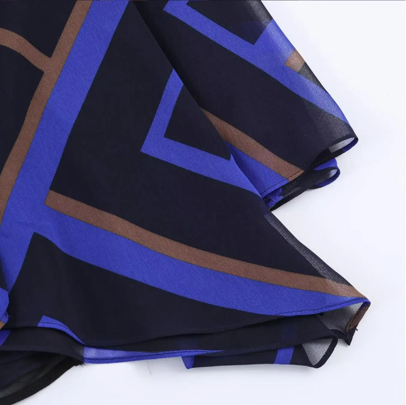 Spring Summer Women Colored Geometric Print Asymmetry Skirt Zipper Waist A-lined Swing Midi Long Chiffon Skirts