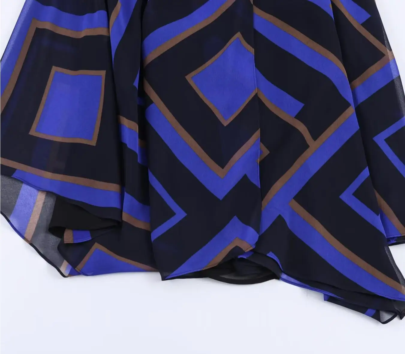 Spring Summer Women Colored Geometric Print Asymmetry Skirt Zipper Waist A-lined Swing Midi Long Chiffon Skirts