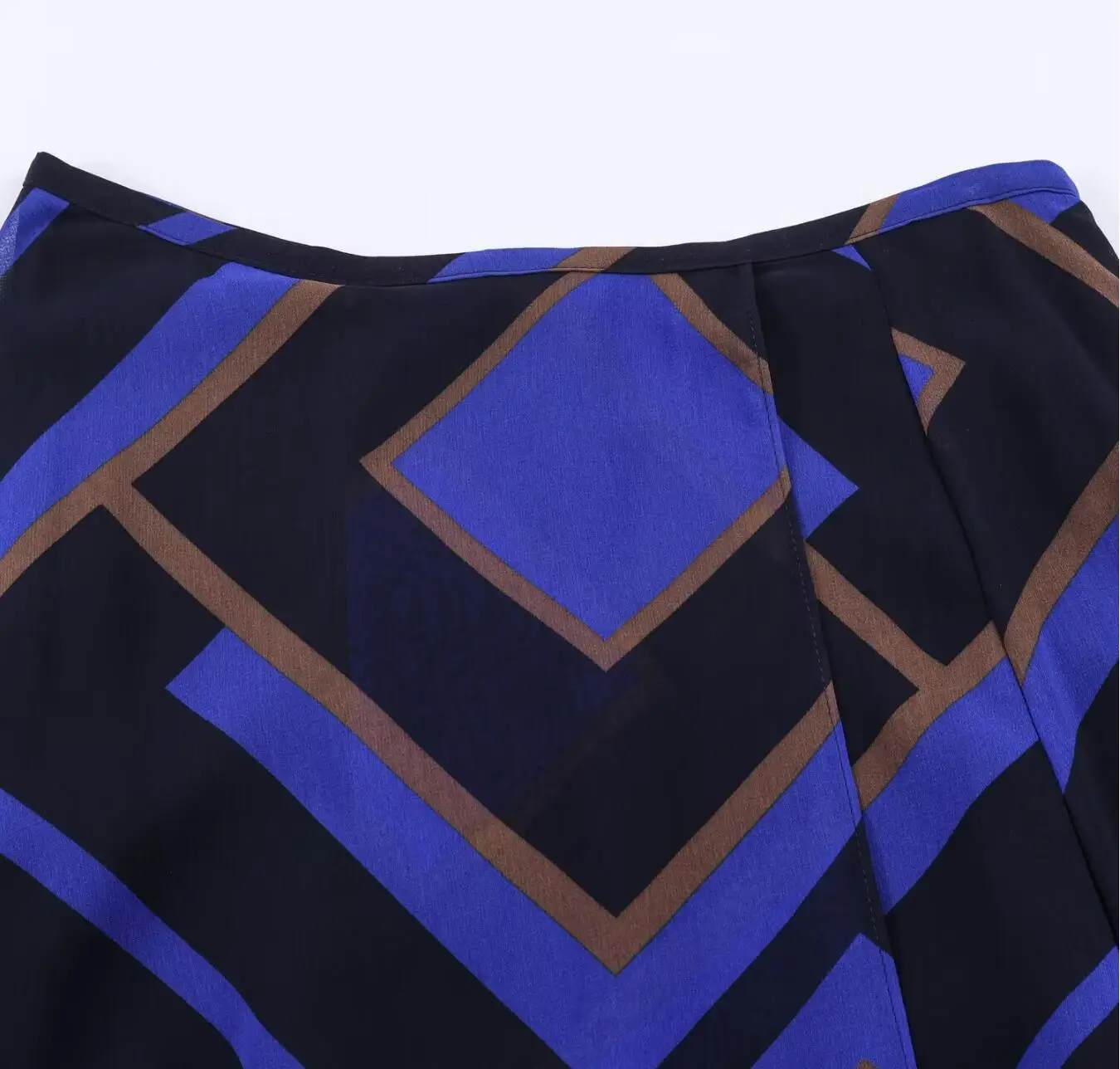 Spring Summer Women Colored Geometric Print Asymmetry Skirt Zipper Waist A-lined Swing Midi Long Chiffon Skirts