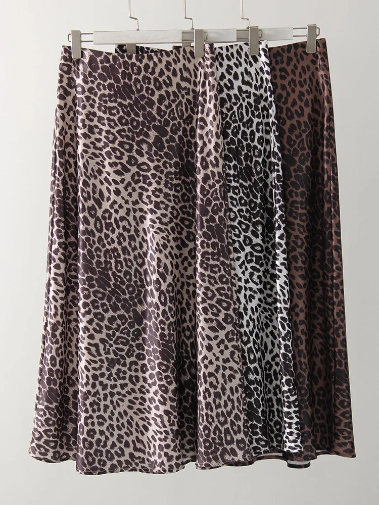 Long Leopard Skirt Women 2026 Luxury Satin Skirts Ladies Office Party A Line High Waist Brown Skirt For Women Maxi Spring Summer
