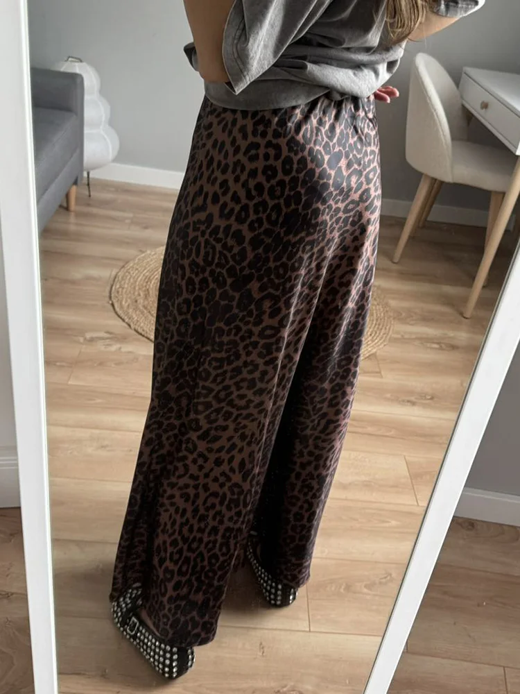 Long Leopard Skirt Women 2026 Luxury Satin Skirts Ladies Office Party A Line High Waist Brown Skirt For Women Maxi Spring Summer