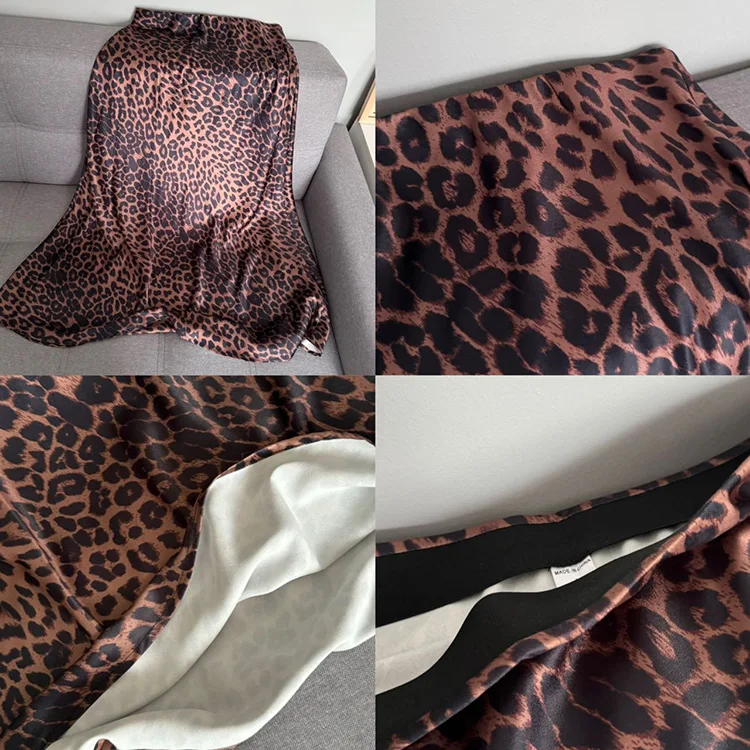 Long Leopard Skirt Women 2026 Luxury Satin Skirts Ladies Office Party A Line High Waist Brown Skirt For Women Maxi Spring Summer