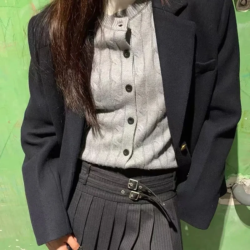 Preppy Striped Mini Skirt Women Korean Vintage Belt Sweet Student Pleats Skirts High Waist Kawaii Harajuku Simple Casual Skirt