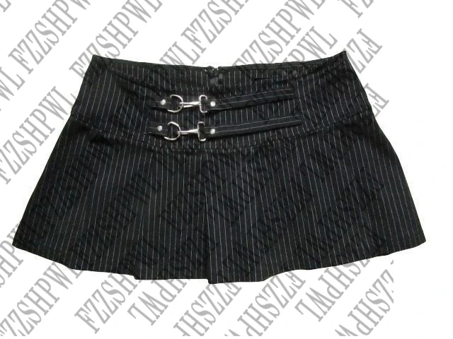 Y2K Aesthetic Punk Striped Mini Skirt Women High Waist Buckle Decor Pleated Short Skirt Streetwear Gothic Black Pinstripe Skirt