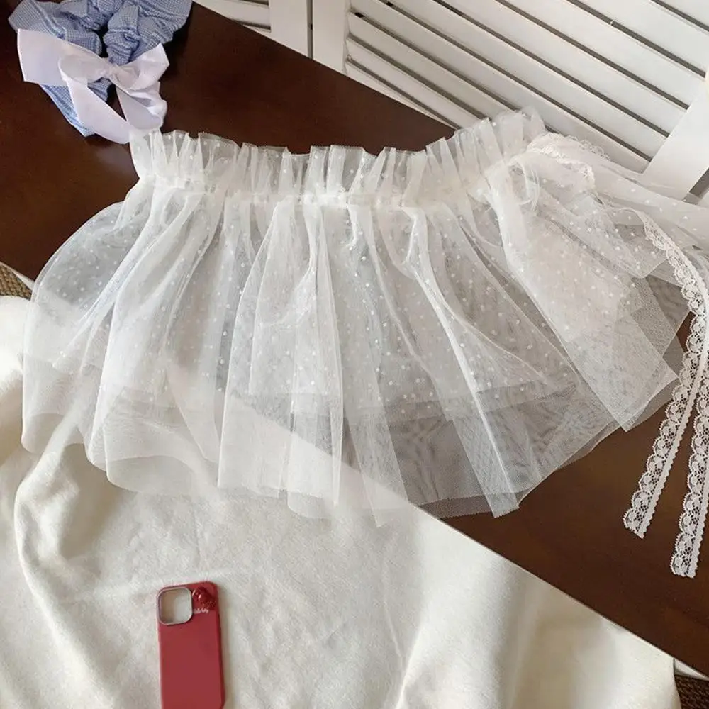 Y2K Mini Skirts Women Harajuku Aesthetic White Tulle Bandage Skirt Japanese Vintage Lolita Lace Trim Miniskirt Matching Pants