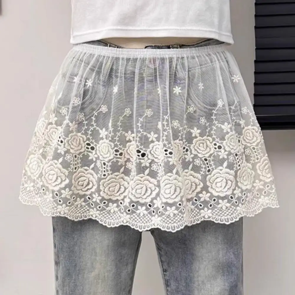 Y2K Mini Skirts Women Harajuku Aesthetic White Tulle Bandage Skirt Japanese Vintage Lolita Lace Trim Miniskirt Matching Pants