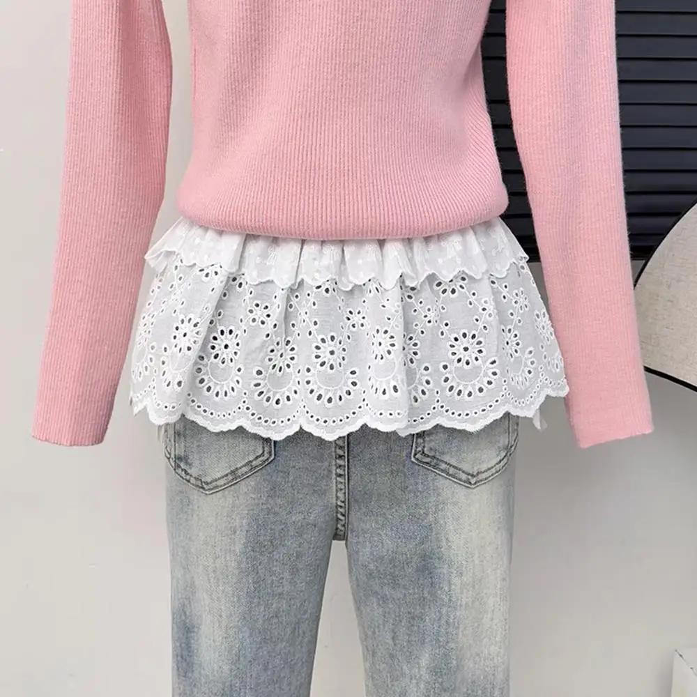 Y2K Mini Skirts Women Harajuku Aesthetic White Tulle Bandage Skirt Japanese Vintage Lolita Lace Trim Miniskirt Matching Pants