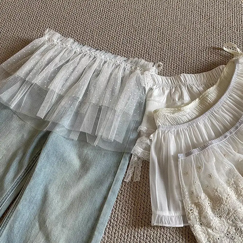 Y2K Mini Skirts Women Harajuku Aesthetic White Tulle Bandage Skirt Japanese Vintage Lolita Lace Trim Miniskirt Matching Pants