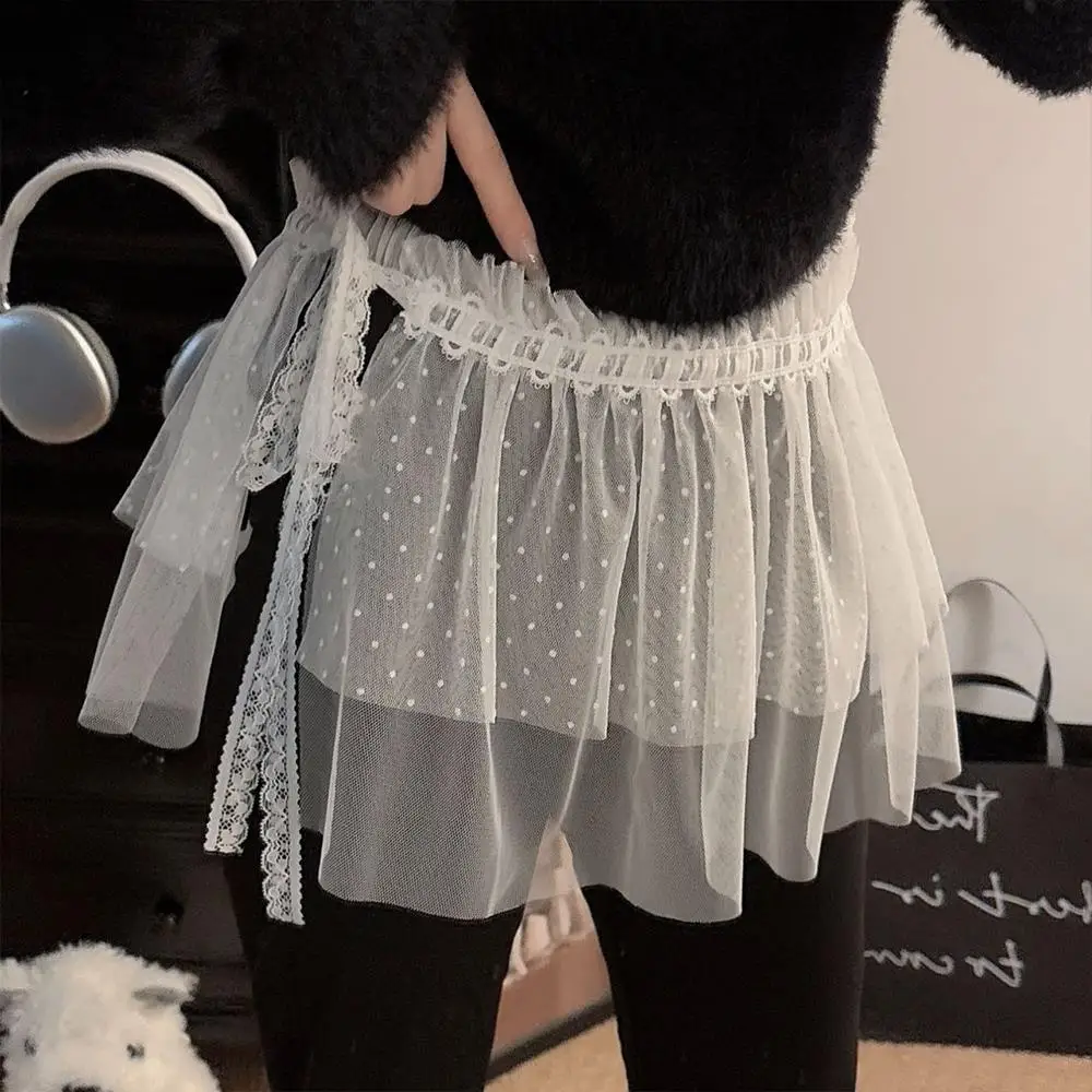 Y2K Mini Skirts Women Harajuku Aesthetic White Tulle Bandage Skirt Japanese Vintage Lolita Lace Trim Miniskirt Matching Pants