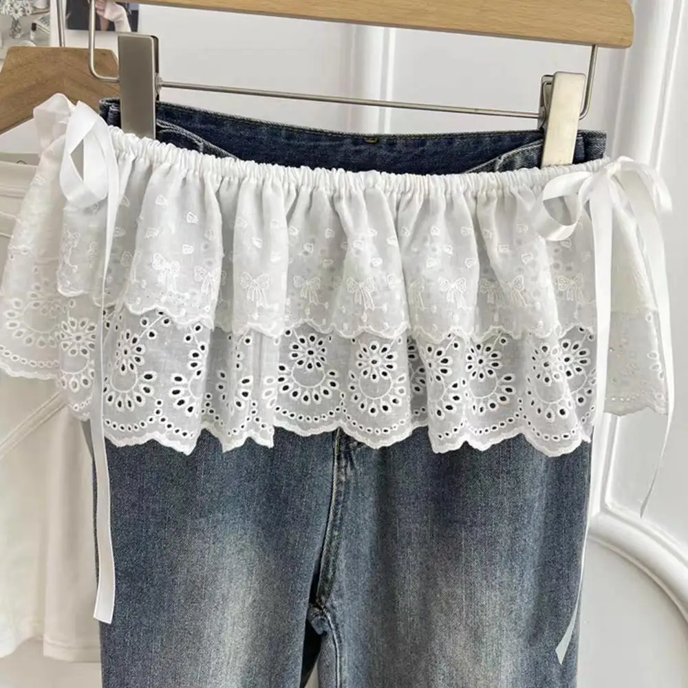 Y2K Mini Skirts Women Harajuku Aesthetic White Tulle Bandage Skirt Japanese Vintage Lolita Lace Trim Miniskirt Matching Pants