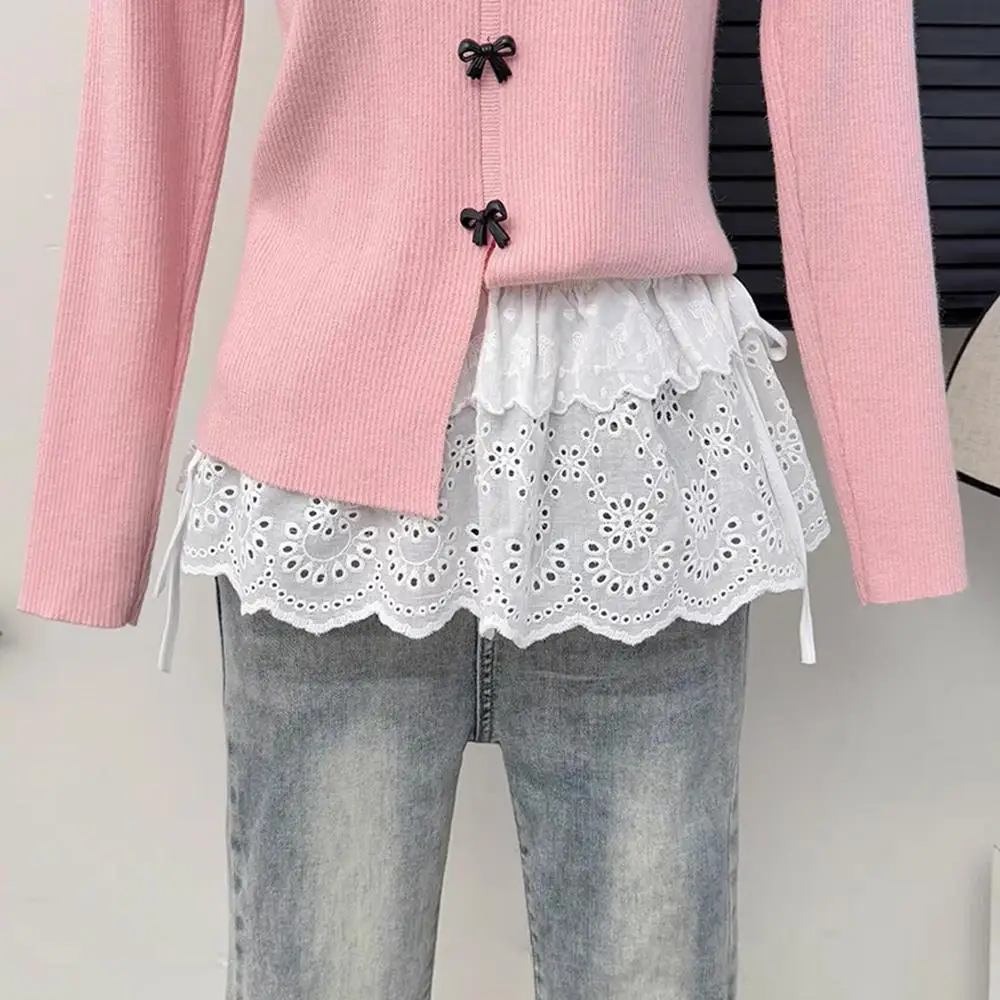 Y2K Mini Skirts Women Harajuku Aesthetic White Tulle Bandage Skirt Japanese Vintage Lolita Lace Trim Miniskirt Matching Pants