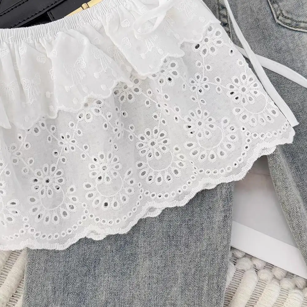Y2K Mini Skirts Women Harajuku Aesthetic White Tulle Bandage Skirt Japanese Vintage Lolita Lace Trim Miniskirt Matching Pants