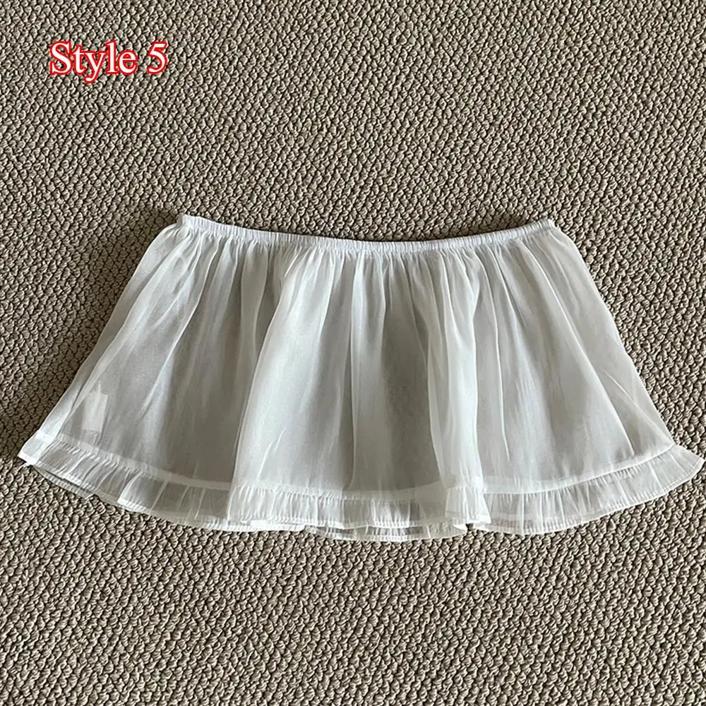 Y2K Mini Skirts Women Harajuku Aesthetic White Tulle Bandage Skirt Japanese Vintage Lolita Lace Trim Miniskirt Matching Pants