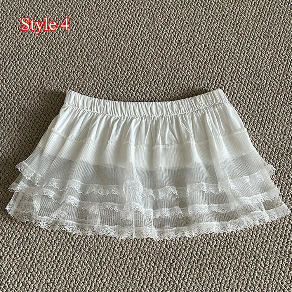 Y2K Mini Skirts Women Harajuku Aesthetic White Tulle Bandage Skirt Japanese Vintage Lolita Lace Trim Miniskirt Matching Pants