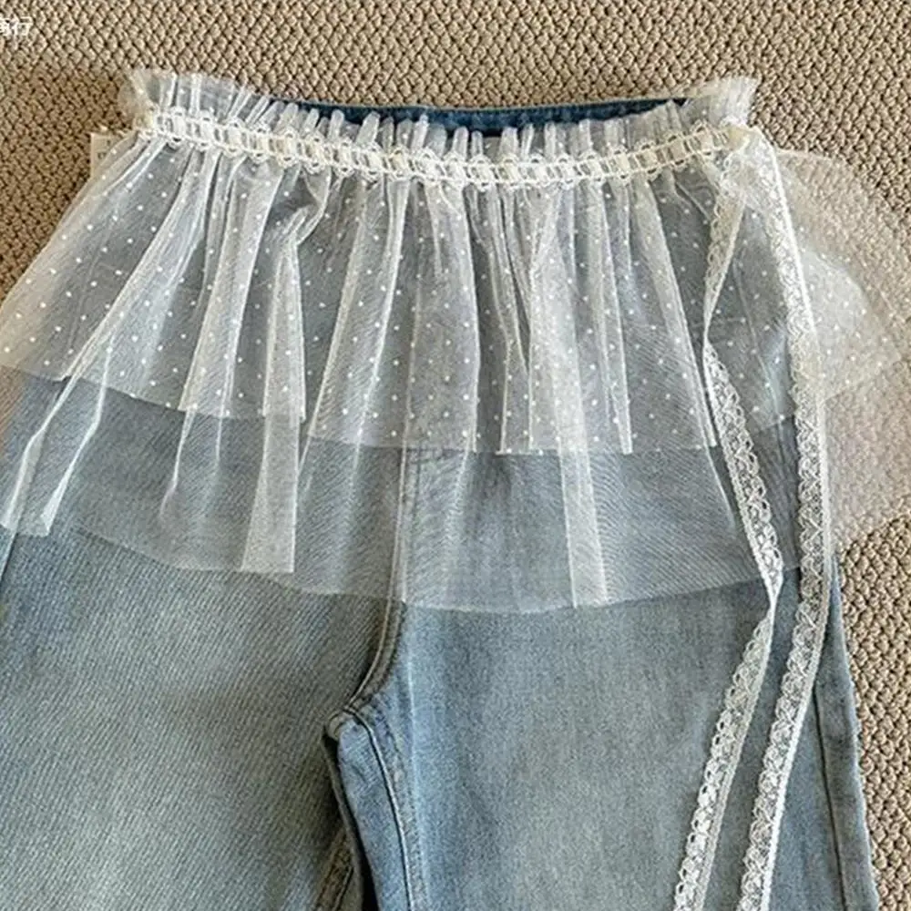 Y2K Mini Skirts Women Harajuku Aesthetic White Tulle Bandage Skirt Japanese Vintage Lolita Lace Trim Miniskirt Matching Pants