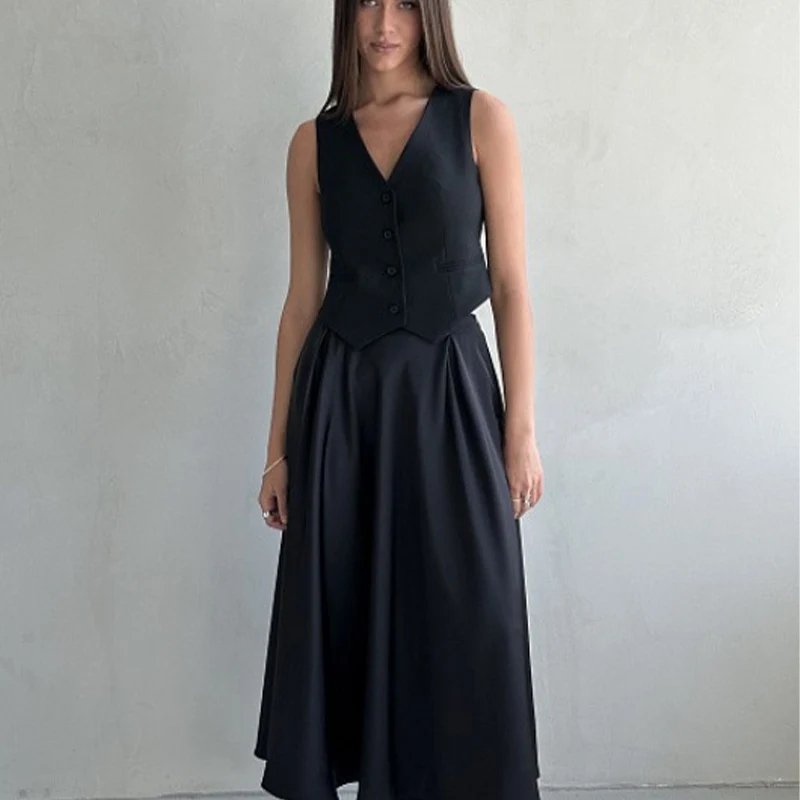 Elegant Satin Loose Women Skirt 2025 High Waist Maxi Skirts Streetwear Classic Long Skirt Fashion Female Black Skirt