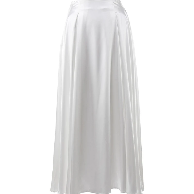 Elegant Satin Loose Women Skirt 2025 High Waist Maxi Skirts Streetwear Classic Long Skirt Fashion Female Black Skirt
