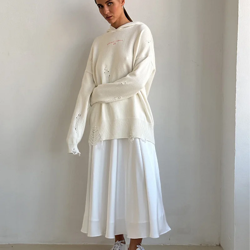 Elegant Satin Loose Women Skirt 2025 High Waist Maxi Skirts Streetwear Classic Long Skirt Fashion Female Black Skirt