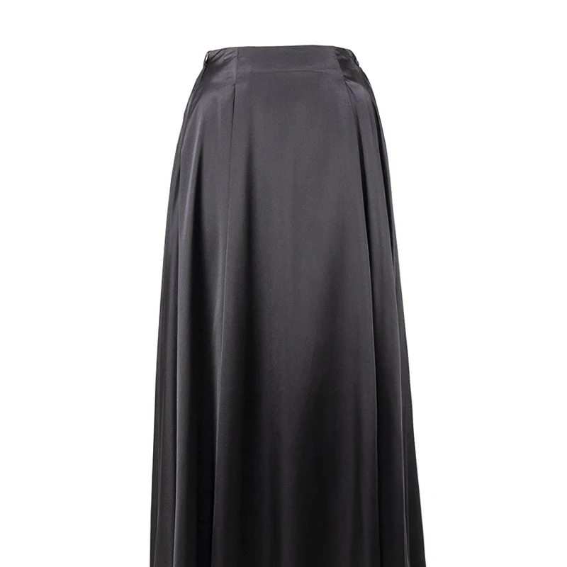 Elegant Satin Loose Women Skirt 2025 High Waist Maxi Skirts Streetwear Classic Long Skirt Fashion Female Black Skirt