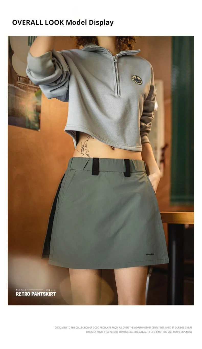 Maden New Outdoor A-Line Skort Shorts Women's Summer Lightweight Hiking Elastic Waist Pant Skirt Casual Versatile Green Bottoms