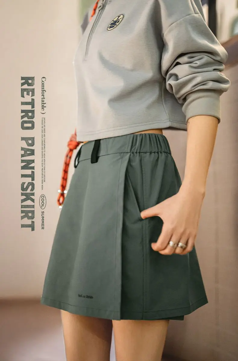 Maden New Outdoor A-Line Skort Shorts Women's Summer Lightweight Hiking Elastic Waist Pant Skirt Casual Versatile Green Bottoms