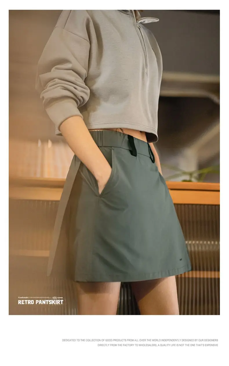 Maden New Outdoor A-Line Skort Shorts Women's Summer Lightweight Hiking Elastic Waist Pant Skirt Casual Versatile Green Bottoms