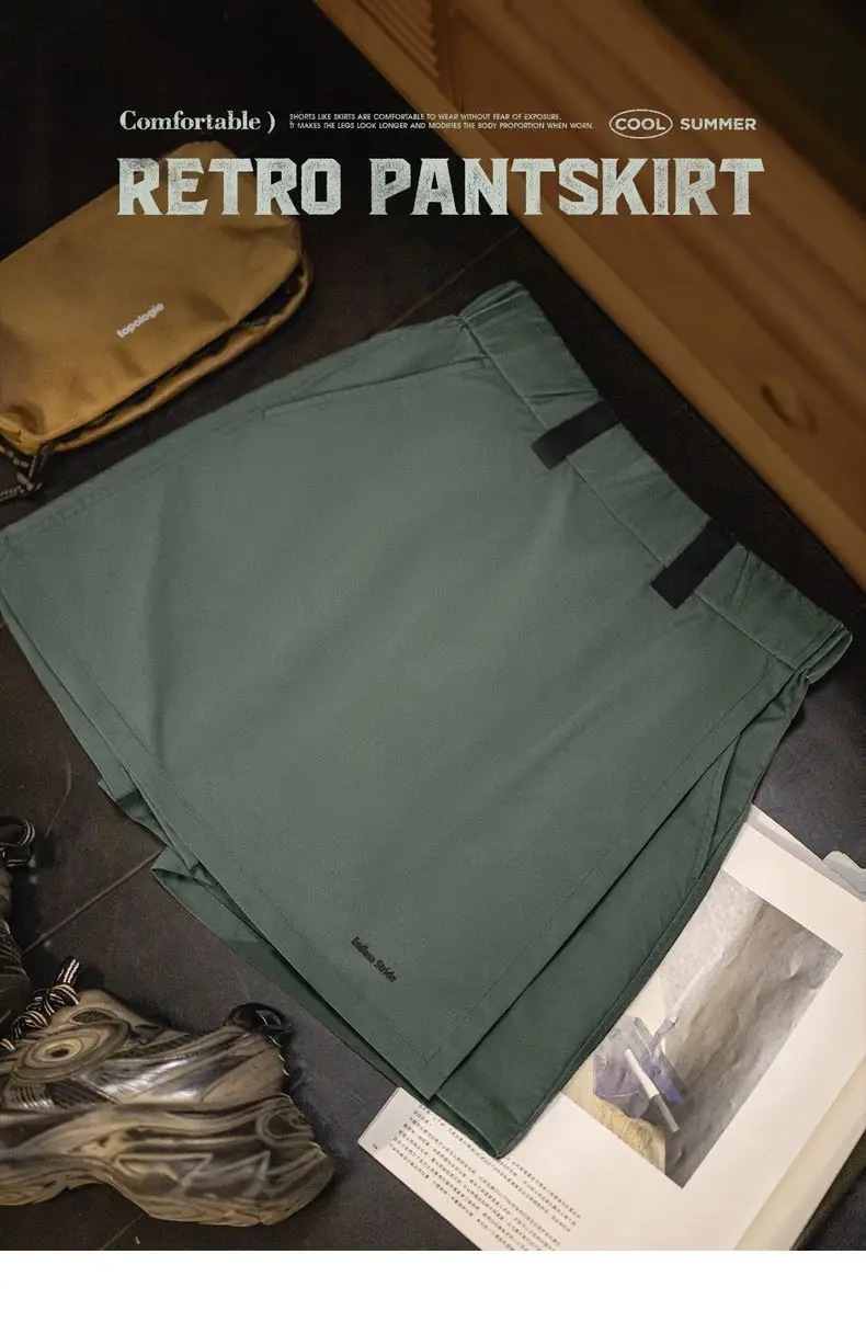 Maden New Outdoor A-Line Skort Shorts Women's Summer Lightweight Hiking Elastic Waist Pant Skirt Casual Versatile Green Bottoms