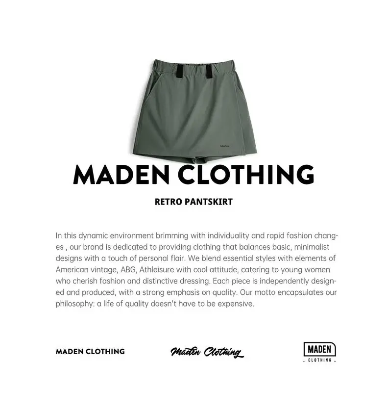 Maden New Outdoor A-Line Skort Shorts Women's Summer Lightweight Hiking Elastic Waist Pant Skirt Casual Versatile Green Bottoms
