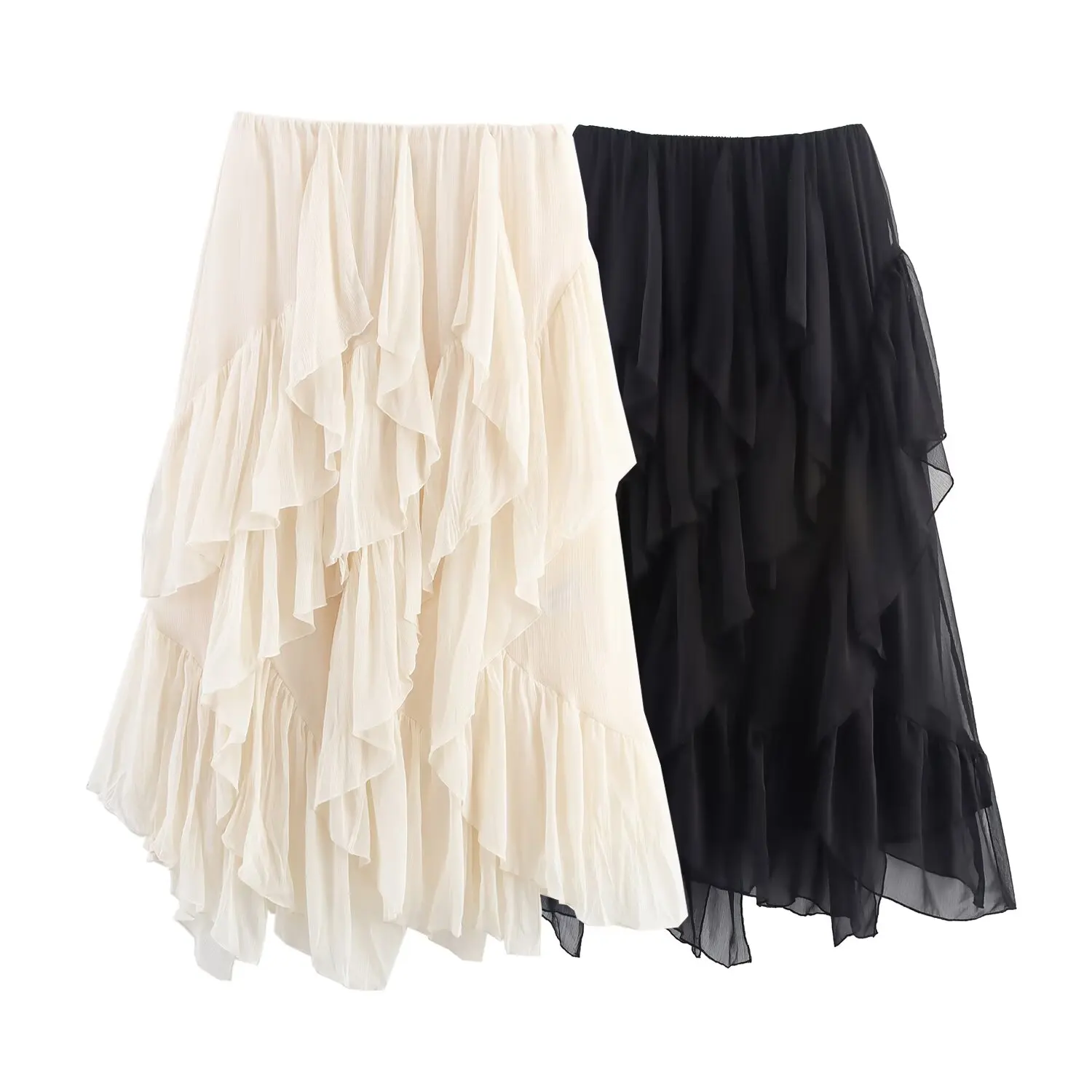Irregular Ruffles Cake Skirt Pleated Cake Womens Skirt High Waist Faldas Mujer Japan Style Eleganr Skirts Spring Summer 2025