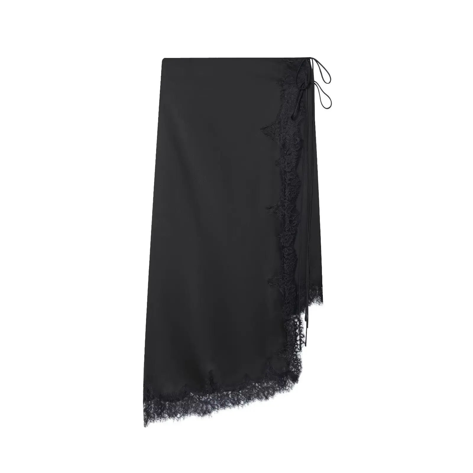 BSAY Lace Satin Asymmetry Skirt Women Fashion Autumn Winter side zip black Chic Female High Waist Elegant Long Midi Skirts Mujer
