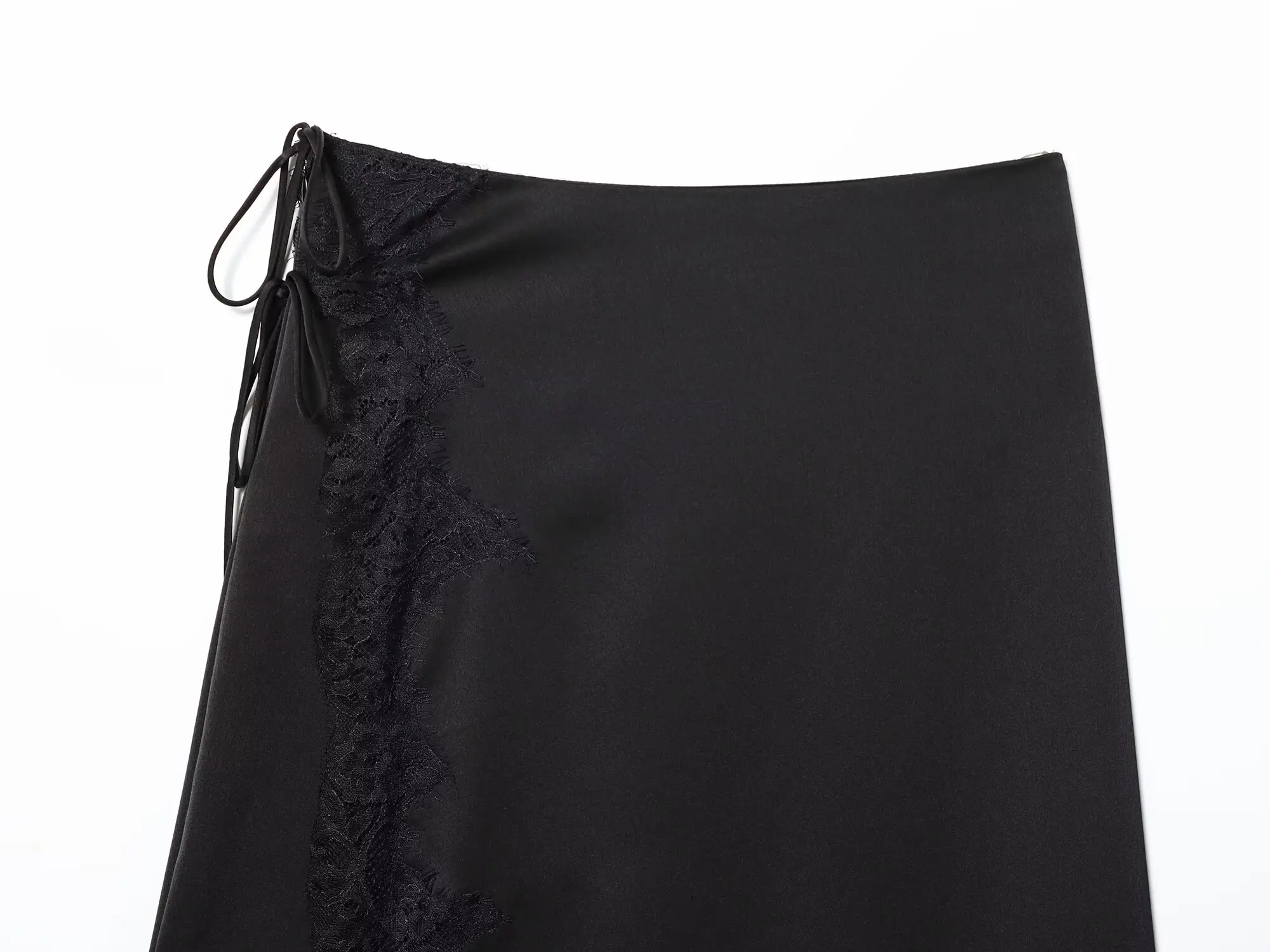 BSAY Lace Satin Asymmetry Skirt Women Fashion Autumn Winter side zip black Chic Female High Waist Elegant Long Midi Skirts Mujer