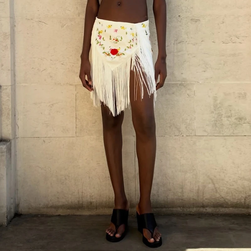 Chic Embroidery Fringed Women's Skirts Fashion Flower Irregular Mini Skirt 2026 Summer Chic Female Vacation Holiday Streetwear