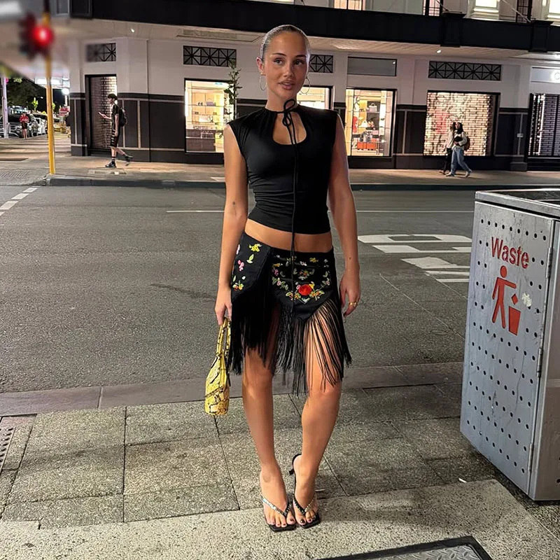 Chic Embroidery Fringed Women's Skirts Fashion Flower Irregular Mini Skirt 2026 Summer Chic Female Vacation Holiday Streetwear