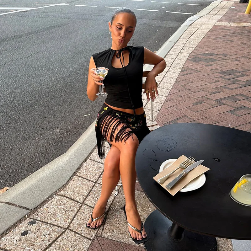 Chic Embroidery Fringed Women's Skirts Fashion Flower Irregular Mini Skirt 2026 Summer Chic Female Vacation Holiday Streetwear