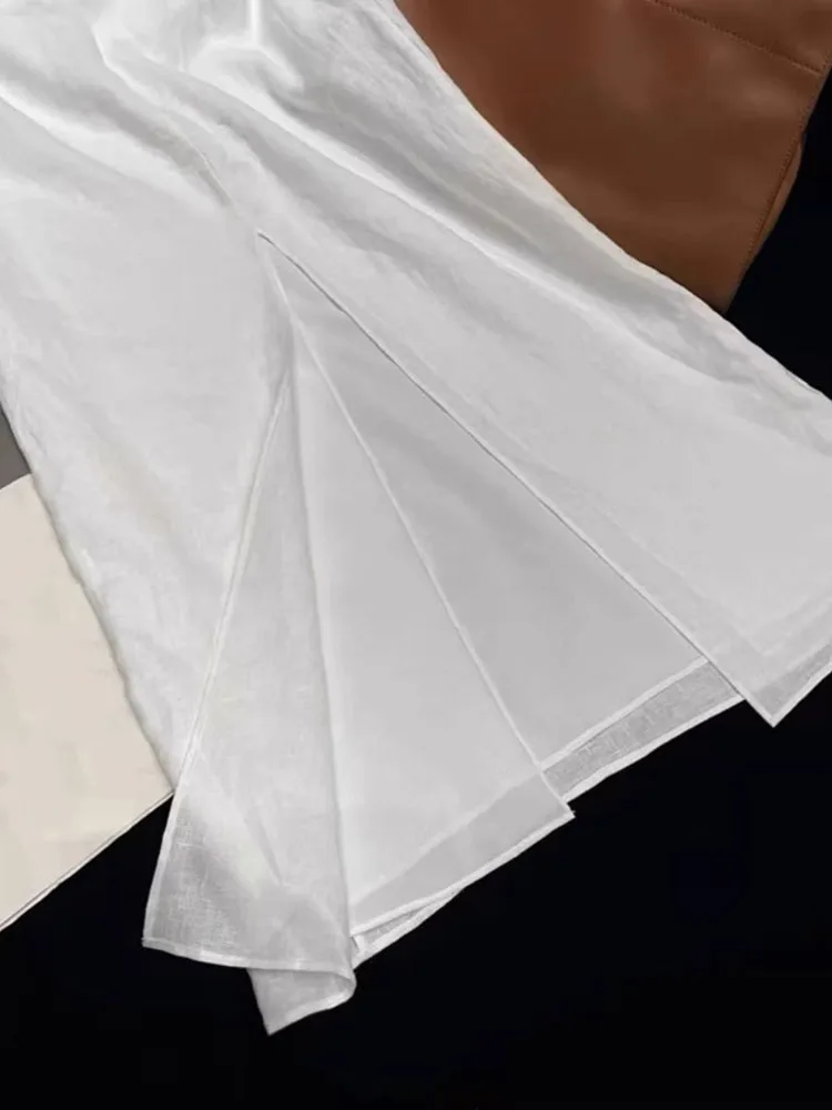 Summer Cotton Skirt White Pure Color Elegant Long Skirt Women Slit High Waist Maxi Straight Skirt Office Lady Ankle Length Skirt