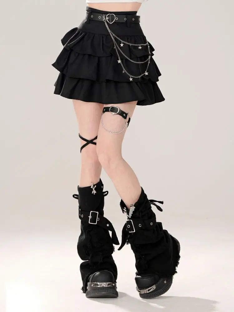 Women Black Gothic A-line Cake Skirt Vintage Y2k Skirt Aesthetic Harajuku Korean Elegant Kawaii Emo Skirts 2000s Trashy Clothes