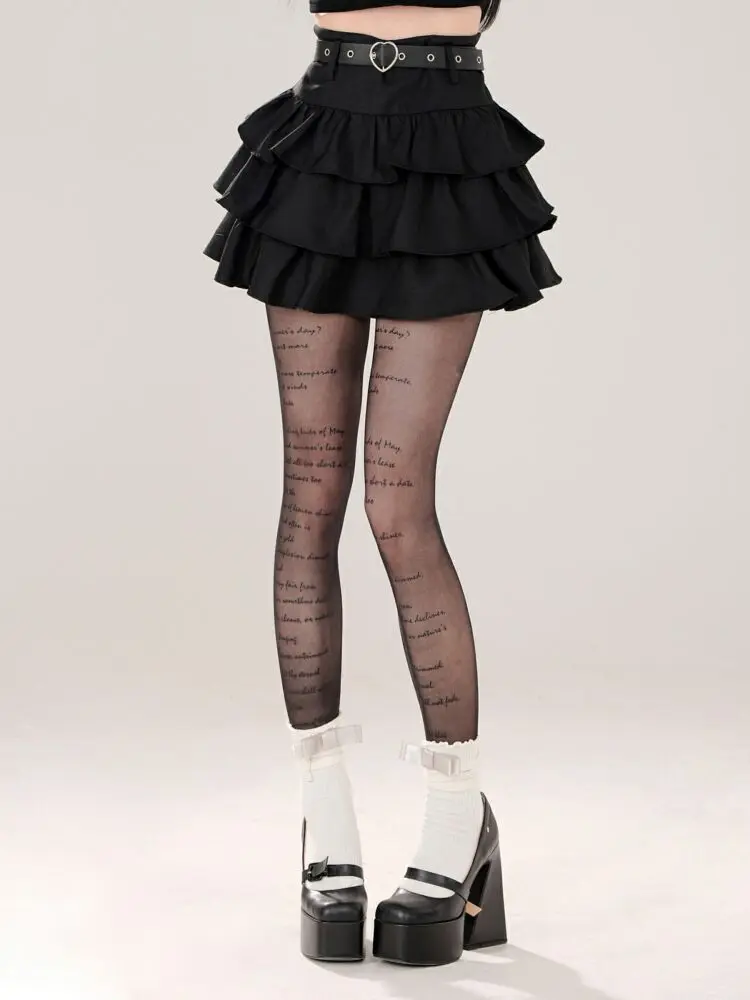 Women Black Gothic A-line Cake Skirt Vintage Y2k Skirt Aesthetic Harajuku Korean Elegant Kawaii Emo Skirts 2000s Trashy Clothes