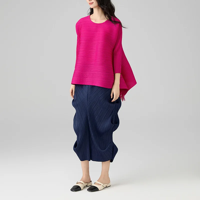 LANMREM 2025 New Women's Elegant Niche Design Pleated A-line Skirt Summer Fashion Irregular Elastic Wiast Loose Skirts 2DB2865