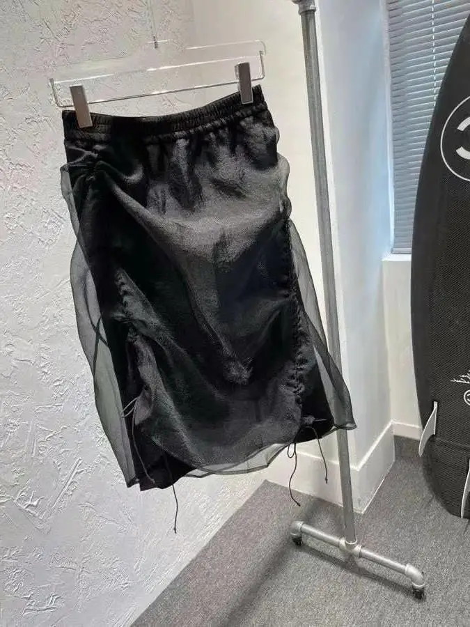 Summer Skirt Women's Clothing High Waist Organza Saia Drawstring Tunic Jupe Chic Irregular Mini Skirts 2025 Faldas Mujer De Moda
