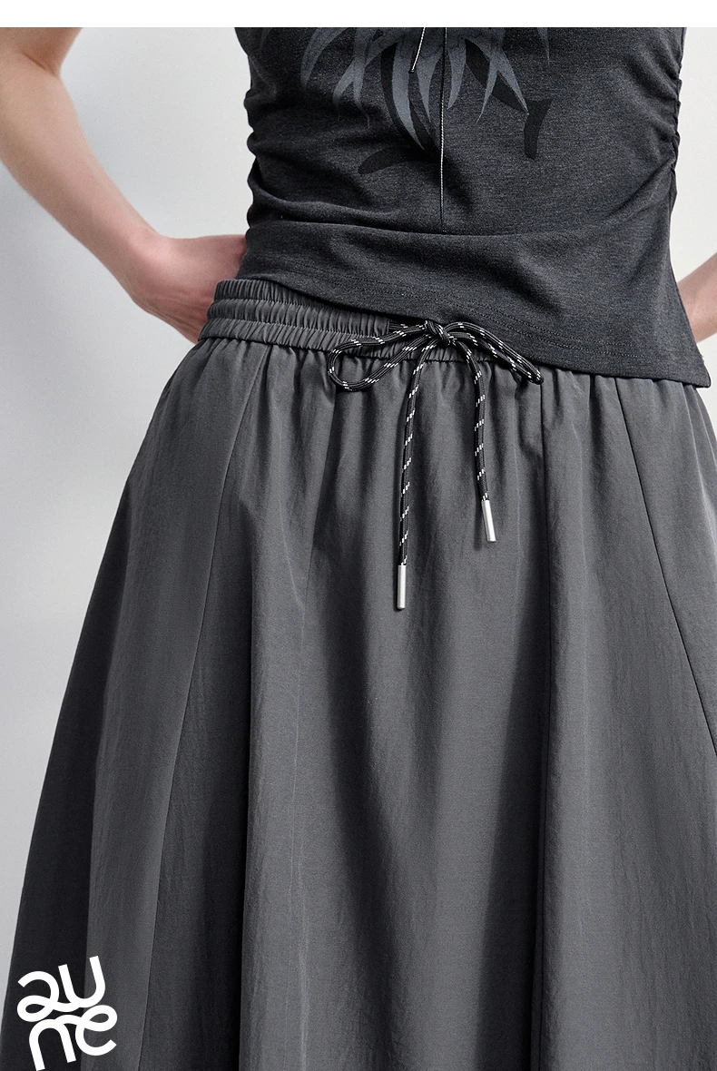 TOYOUTH Women Cotton Skirt 2026 Summer New Elastic Waist Patchwork Oversized Simple Casual A-Line Skirt