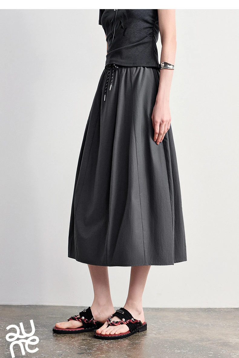 TOYOUTH Women Cotton Skirt 2026 Summer New Elastic Waist Patchwork Oversized Simple Casual A-Line Skirt