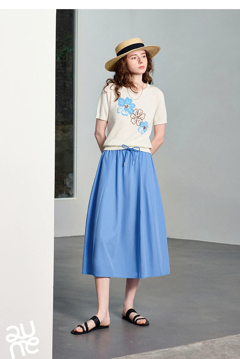 TOYOUTH Women Cotton Skirt 2026 Summer New Elastic Waist Patchwork Oversized Simple Casual A-Line Skirt