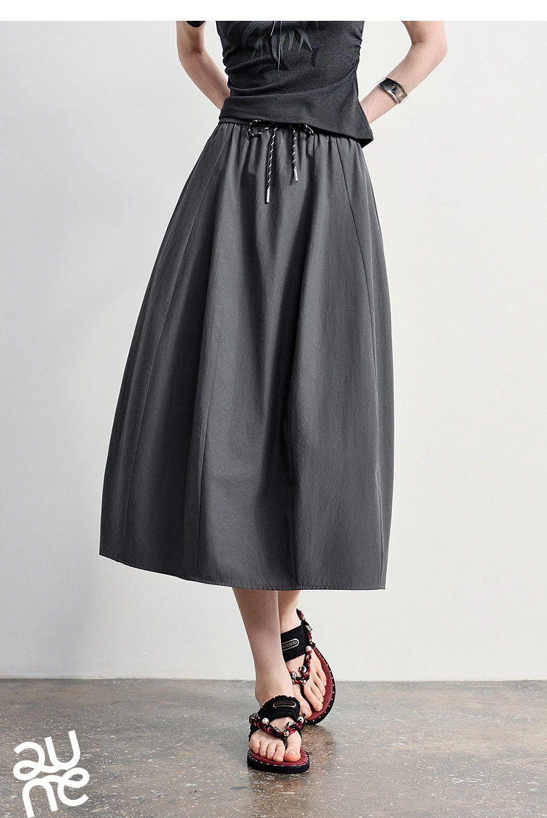 TOYOUTH Women Cotton Skirt 2026 Summer New Elastic Waist Patchwork Oversized Simple Casual A-Line Skirt