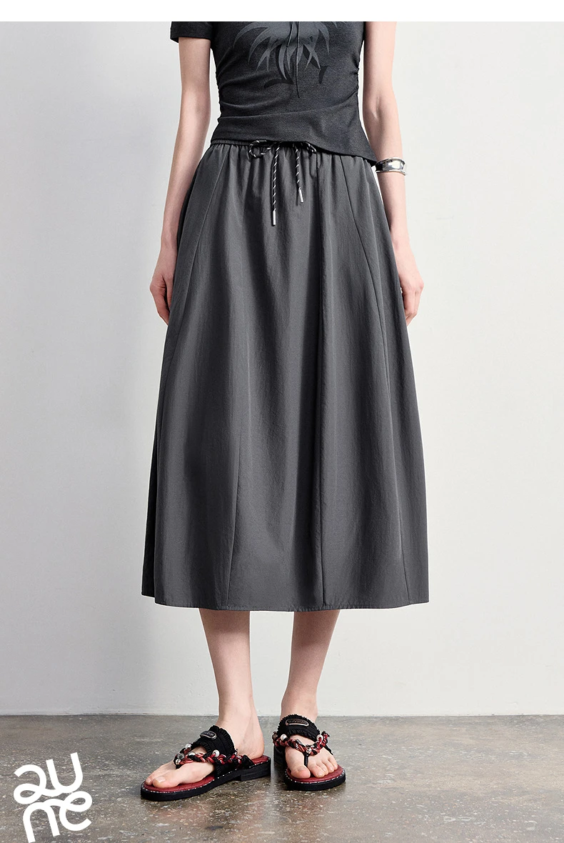 TOYOUTH Women Cotton Skirt 2026 Summer New Elastic Waist Patchwork Oversized Simple Casual A-Line Skirt